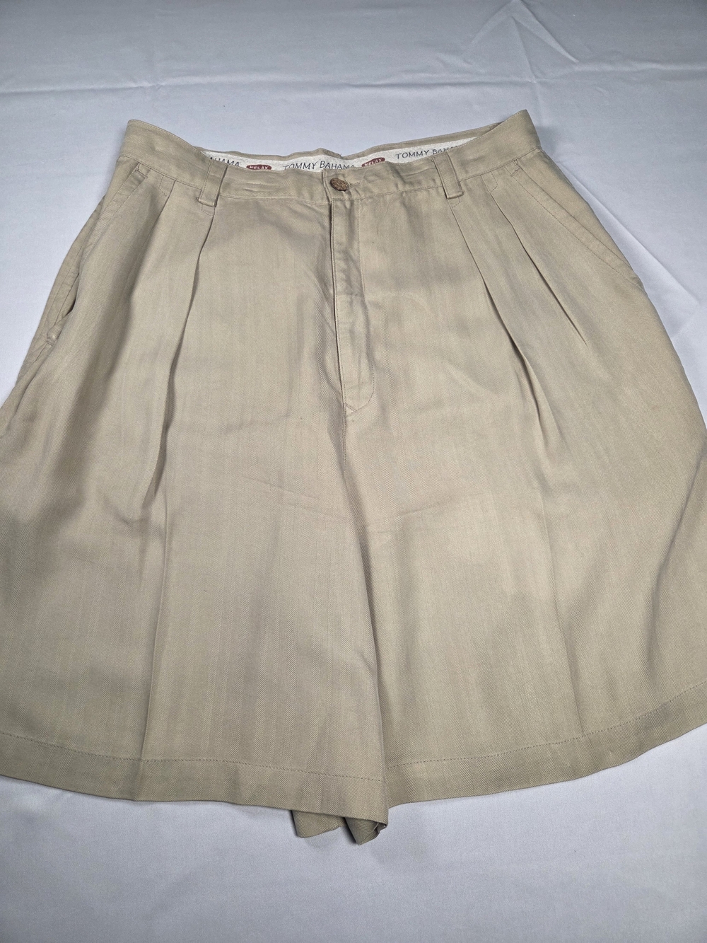 Tommy Bahama Beige Pleated Bermuda Shorts